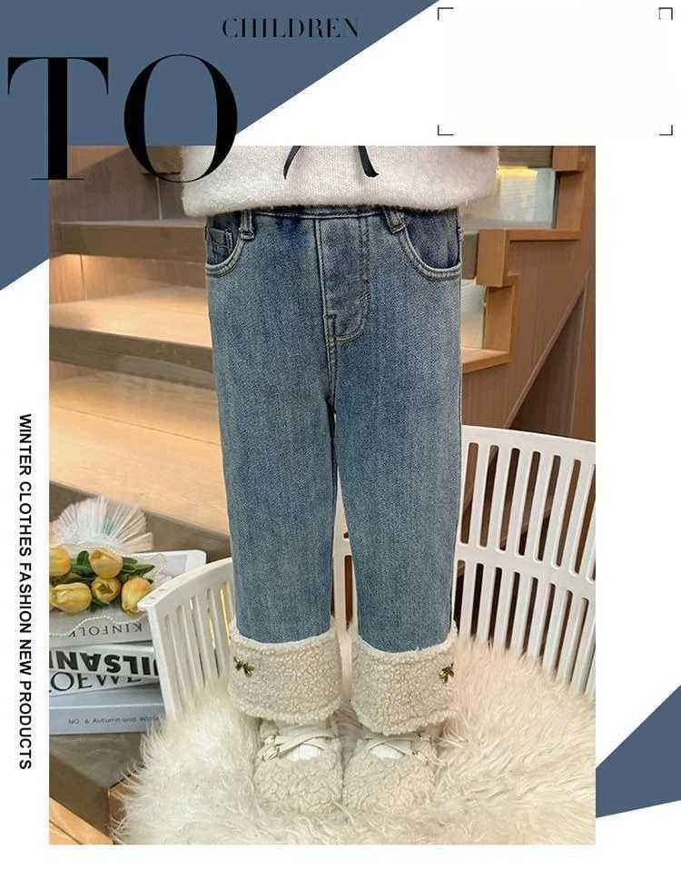 Girls PlushLined Denim Jeans Thick Winter Warm Pants for Kids Fashionable ColdWeather TrousersT251017