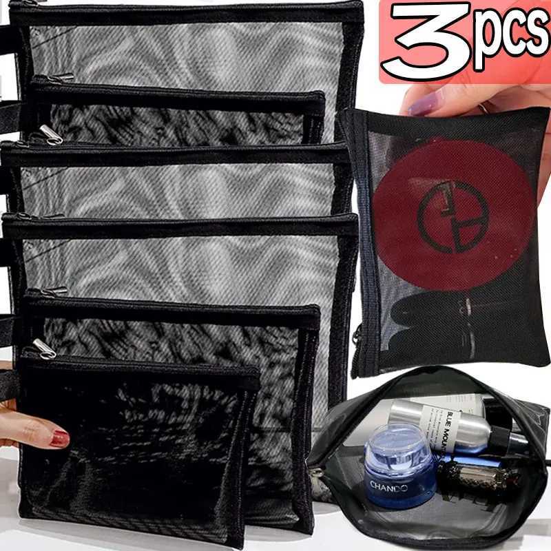 13pcs Mesh Clear Cosmetic Bags Small Large Black Makeup Bag Portable Travel Toiletry Organizer Case Lipstick Storage Pouch W251017