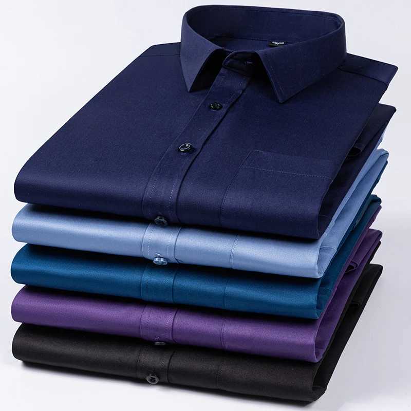 New Elasticity AntiWrinkle Mens Shirts Long Sleeves Dress Shirts For Men Slim Fit Camisa Social Business Blouse White Shirt J251017