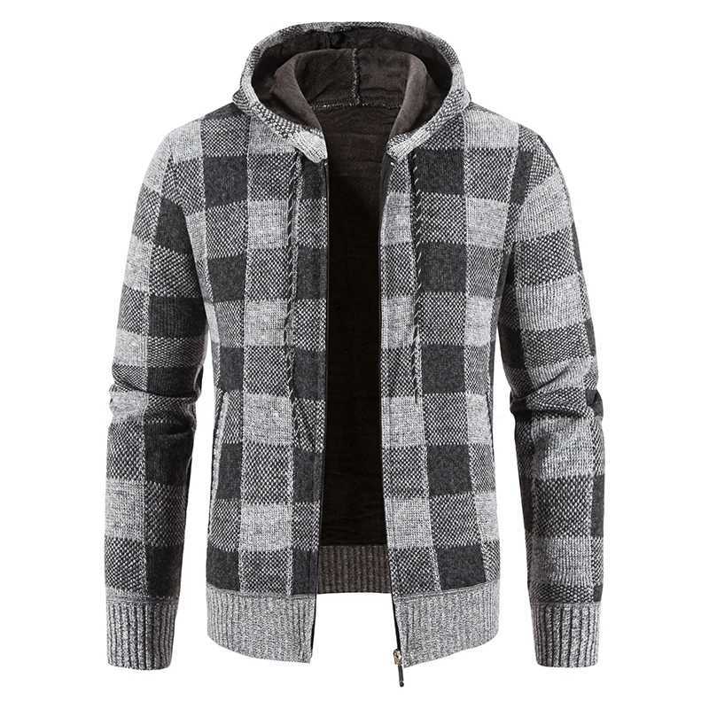 Mens New Plaid Jacket Hooded Sweater Autumn Winter Fleece Outwear Thick Warm Casual Clothing Cold Windbreaker Coat J251017
