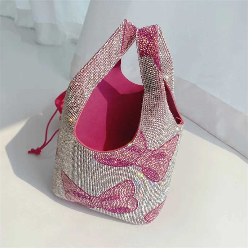 Sweet Pink Bow New Womens Bags Rhinestone Shiny Totes Bags Shoulder Bags Small Korea Hand Bag Diamond Beaded Designer Bucket Z251017