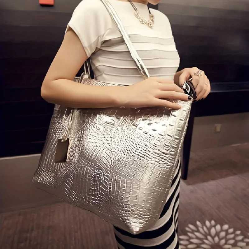 fashion large capacity crocodile women shoulder bags pu leather lady handbags silver gold hand bags big tote bag Z251017