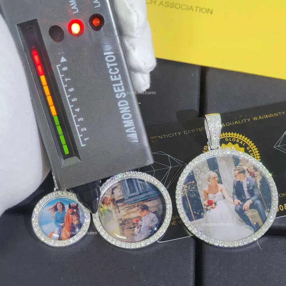 Custom VVS1 Moissanite Dia Photo Necklace 35/45/67MM Personalized Memory Picture Pendant Sterling Sier Hip Hop Jewelry