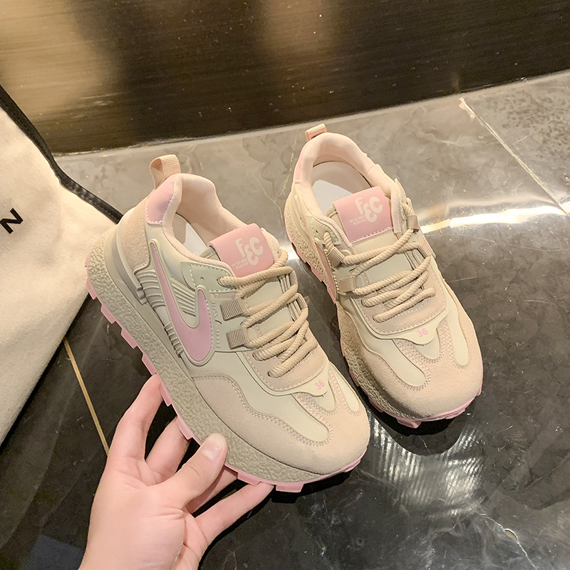 Designer Shoes Hot Free Shipping 2025 Autumn New Retro Thick soled Casual Shoes Lightweight Fashionable Versatile Sports Shoes for Women pink khaki