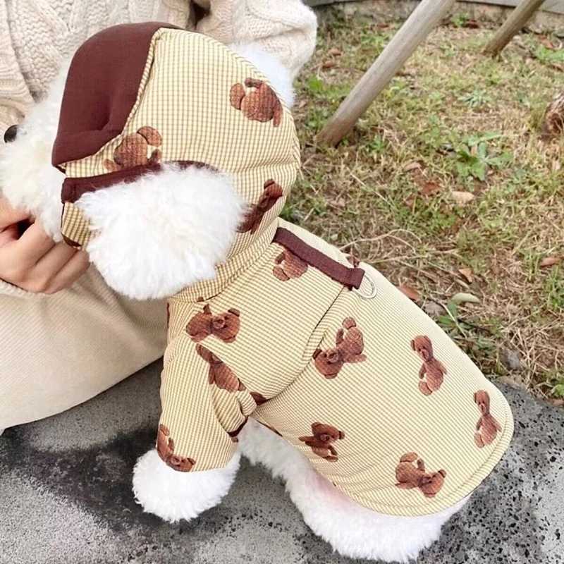 Winter Dog Jacket Coat with Hat Fashion New Dog Clothes Bear Print Puppy Down Jacket Thickened Cat Overcoat Poodle Pet Outfits D251017
