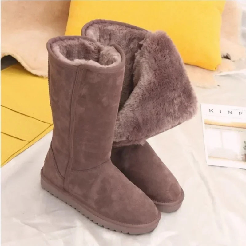 Women Classic Ladies Girls Winter Snow Boots Waterproof Warm Genuine Leather Fur Australia Plus Velvet Knee High Winter 251014