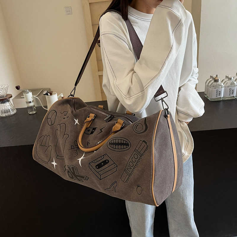 Travel Bag Women Super Large Capacity Outdoor Sports Handbag Canvas Big Bag Cartoon Sports Fitness Bag