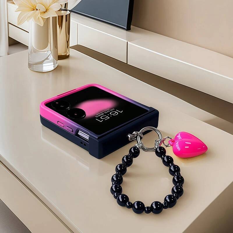 Black Rose Gradient Chain Hinge Case Samsung Galaxy Z 3 4 5 6 7 For Motorola Razr 50 60 Ultra Xiaomi Mix Flip 2 Cover