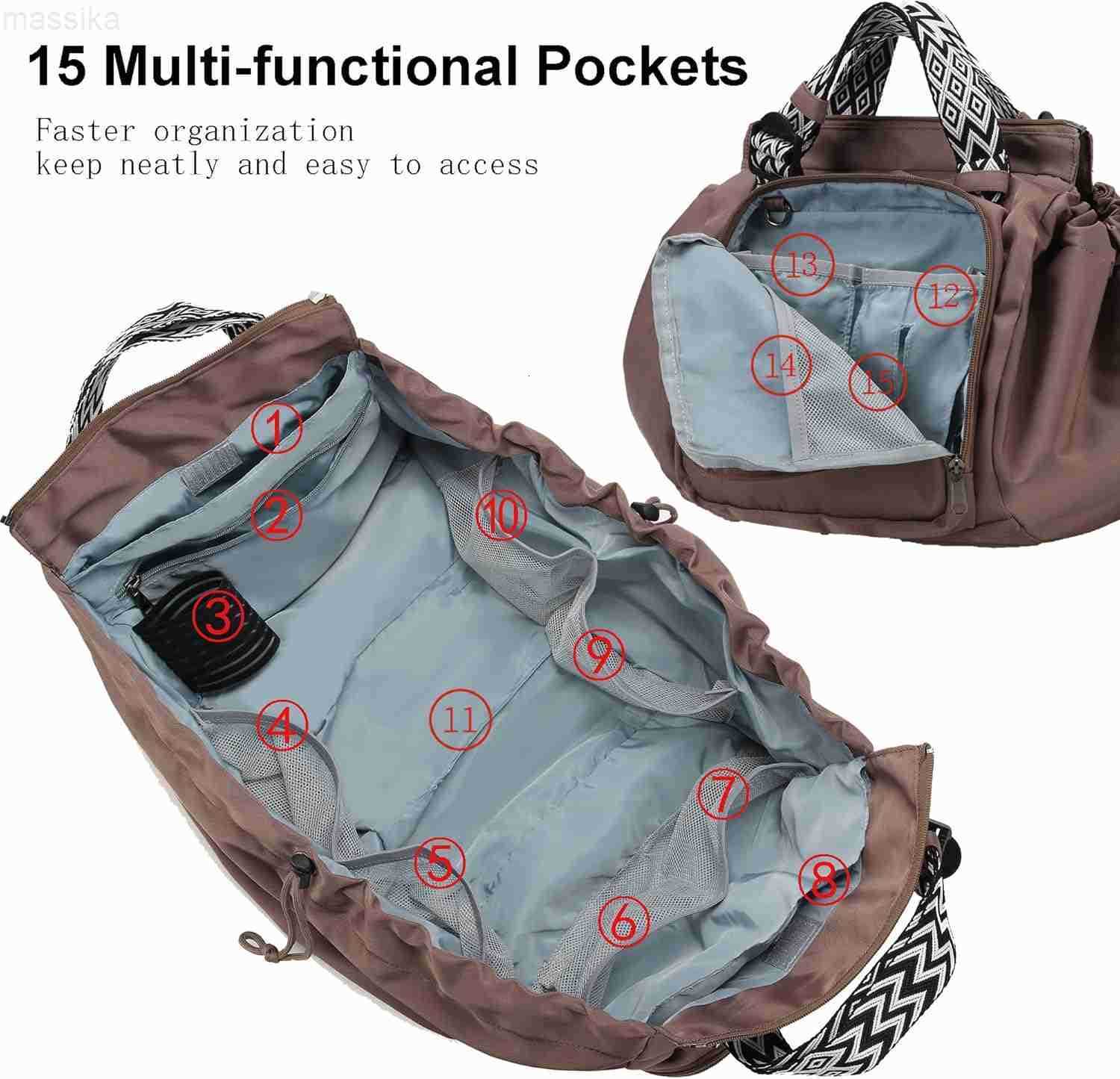 Tote Bag Large Capacity Versatile Nylon Lightweight Backpack with 15 Pockets for Car Travel M251017