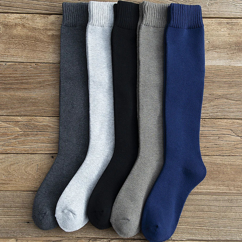 3 Pars Mens Winter Thick Warm KneeHigh Cotton Socks HighQuality Long Black Casual Fashion Socks for Cold Weather 251017