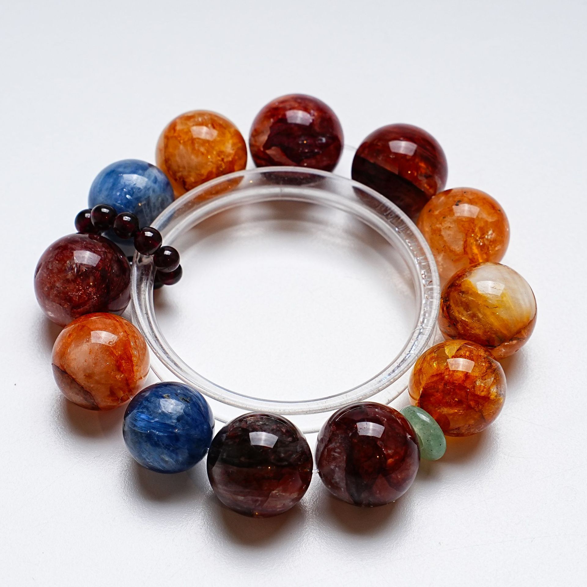 Women's Natural Gemstone Beaded Bracelets with Red & Blue Flowers