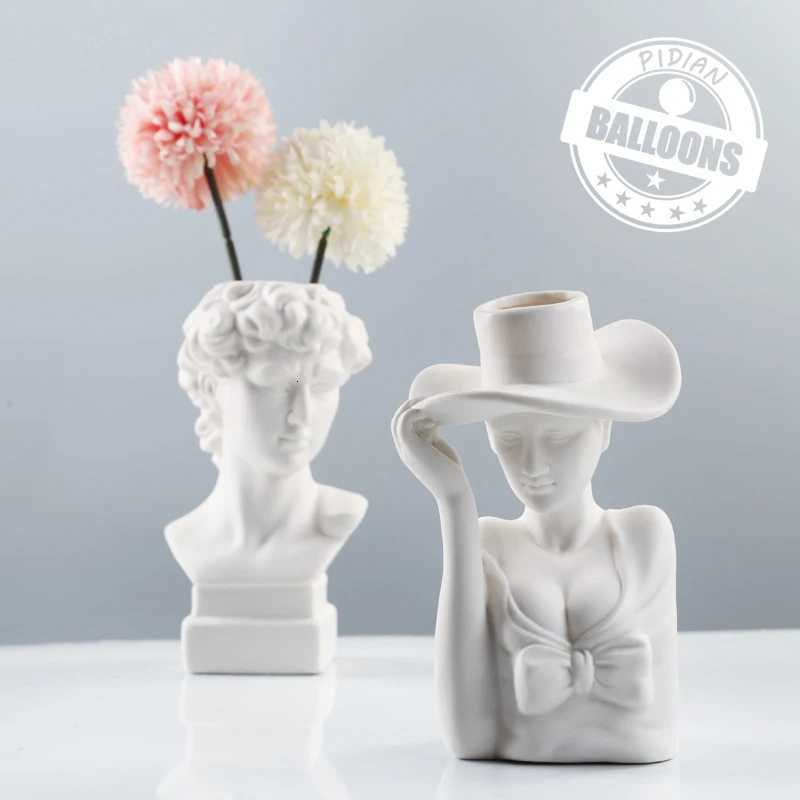 NEW Nordic Ins Creative Ceramic Vase Dry Flower Ornaments Art Face Flower Ornaments Living Room Home Soft Decorations Ornaments C251017