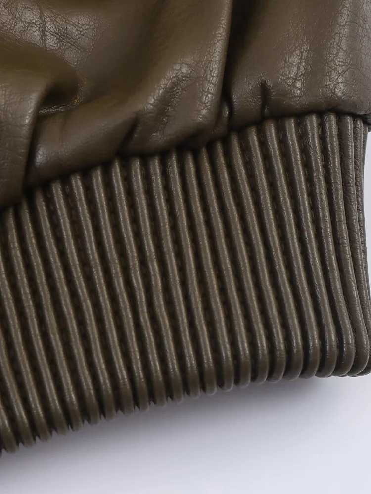 European and American style autumn new fashion womens clothing versatile imitation leather stand collar long sleeve short jackeT251017