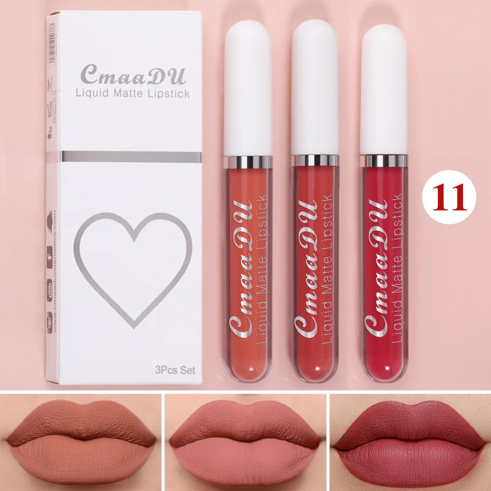 3Pcsset Matte Velvet Lip Gloss Waterproof Longlasting Liquid Lipstick Cosmetic Beauty Keep 24 Hours Makeup maquillages 251011
