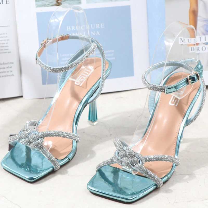 Luxury Rhinestone Patent Leather Women Sandals Thin Heel Open Toe Superhigh Heel Designer Shoes Cross Tied Party Dress Shoes Z251015