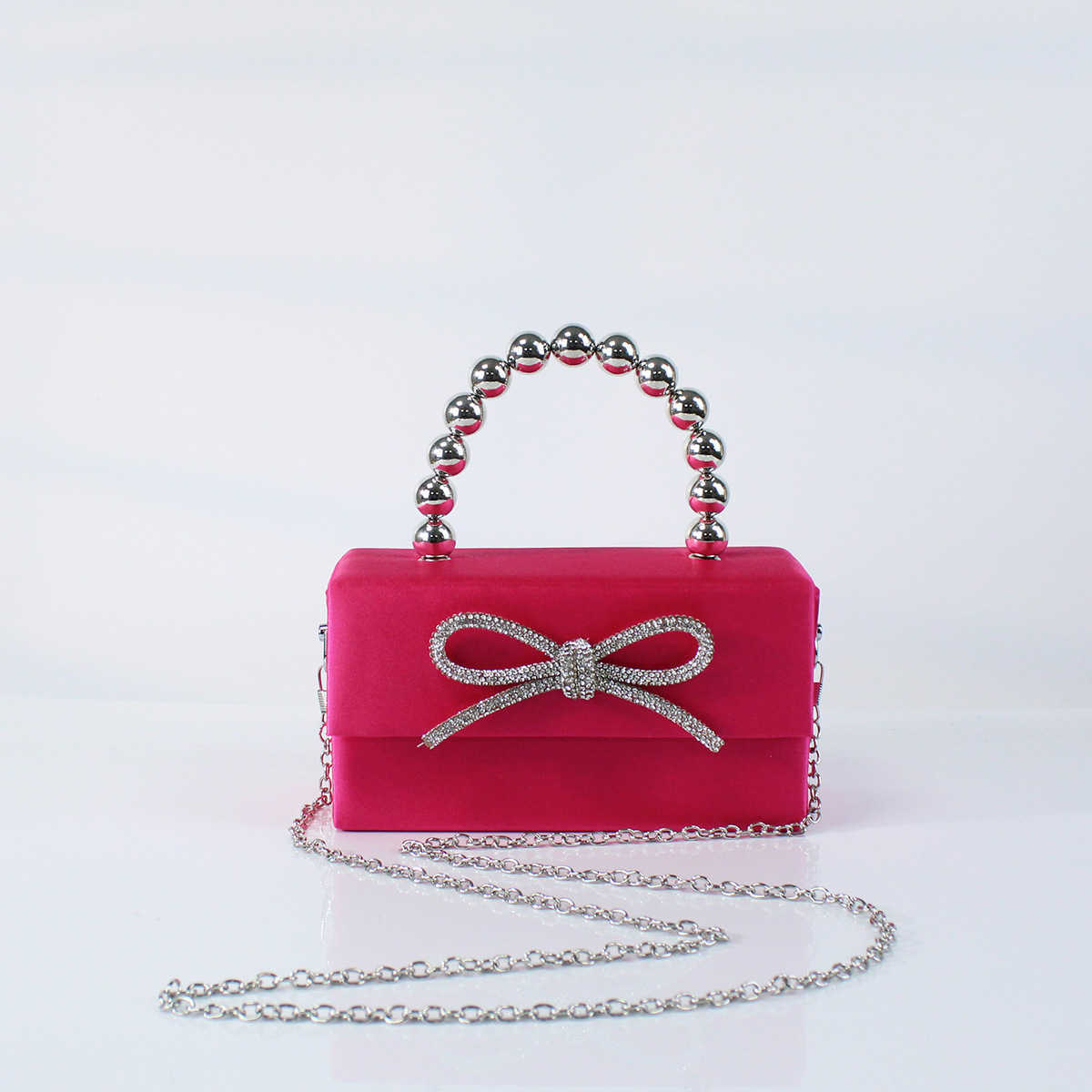 New French Style Shiny Small Square Box Bag with Bowknot for Evening Party, Handheld, Shoulder, and Crossbody Bag