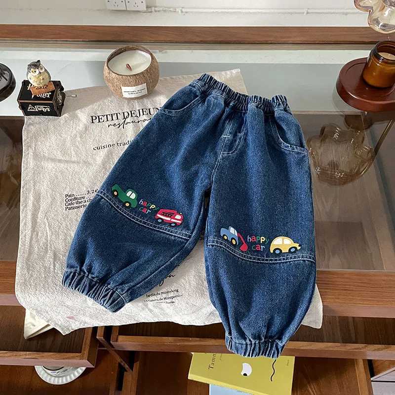 Baby Boys Trousers Autumn Cartoon Car Printed Kids Baby Boys Harem Pants Elastic Waist Loose Versatile Toddler Boys Denim PantsT251017