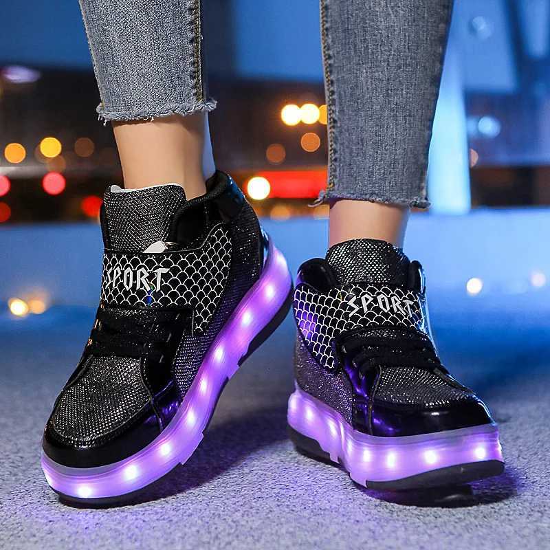 Childrens Led Light Roller Skate Shoes Kids Casual Sport 4 Wheels with Brake Sneaker Girl Boy Wing Boots Birthday Gift FootwearT251017