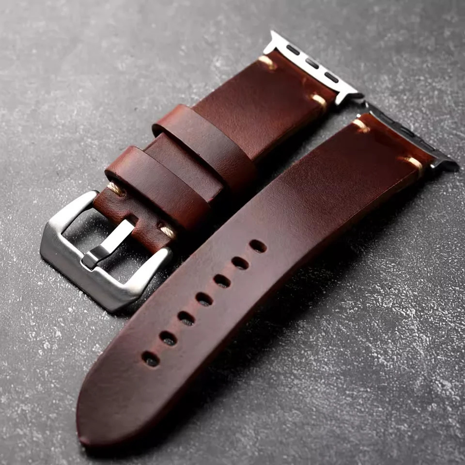 Handmade Top Layer Cowhide Strap 44MM 45MM 49MM Suitability For Watch S9 Ultra2 Brown Thick and Durable Leather Bracelet 251016