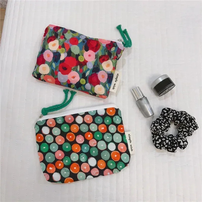 Fresh Floral Print Cotton Lipstick Purse Mini Storage Small Cloth Bag Headphone Bag Travel Cosmetic Pouch Make Up Storage Bag251011
