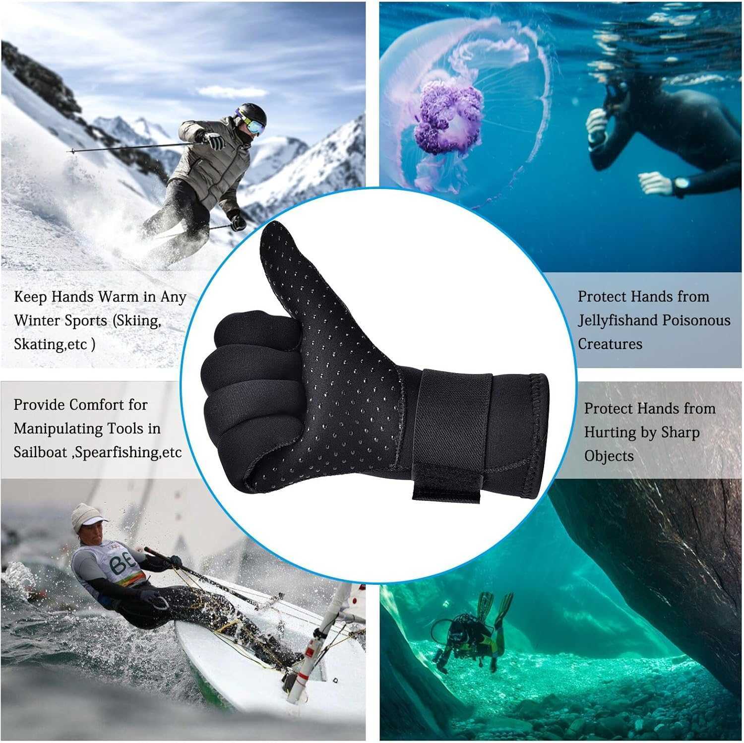 Diving Neoprene Wetsuit Gloves Men Women 5mm Warm with Five Finger in Cold Water Sports Elastic Wrist Band Anti Slip for Paddling Swimming Fishing Sai