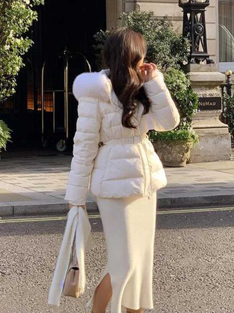 Winter Thiened ort Hooded Du down Jaet Womens Fur Collar Slimming MidLength Korean Sle Memory Fabric Coat W251016