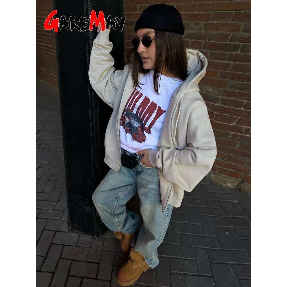 Autumn Women's Hoodie Zipper Oversize Cotton Long Sleeve Vintage Pink Women Jacket Zip Sweatshirt With Hood