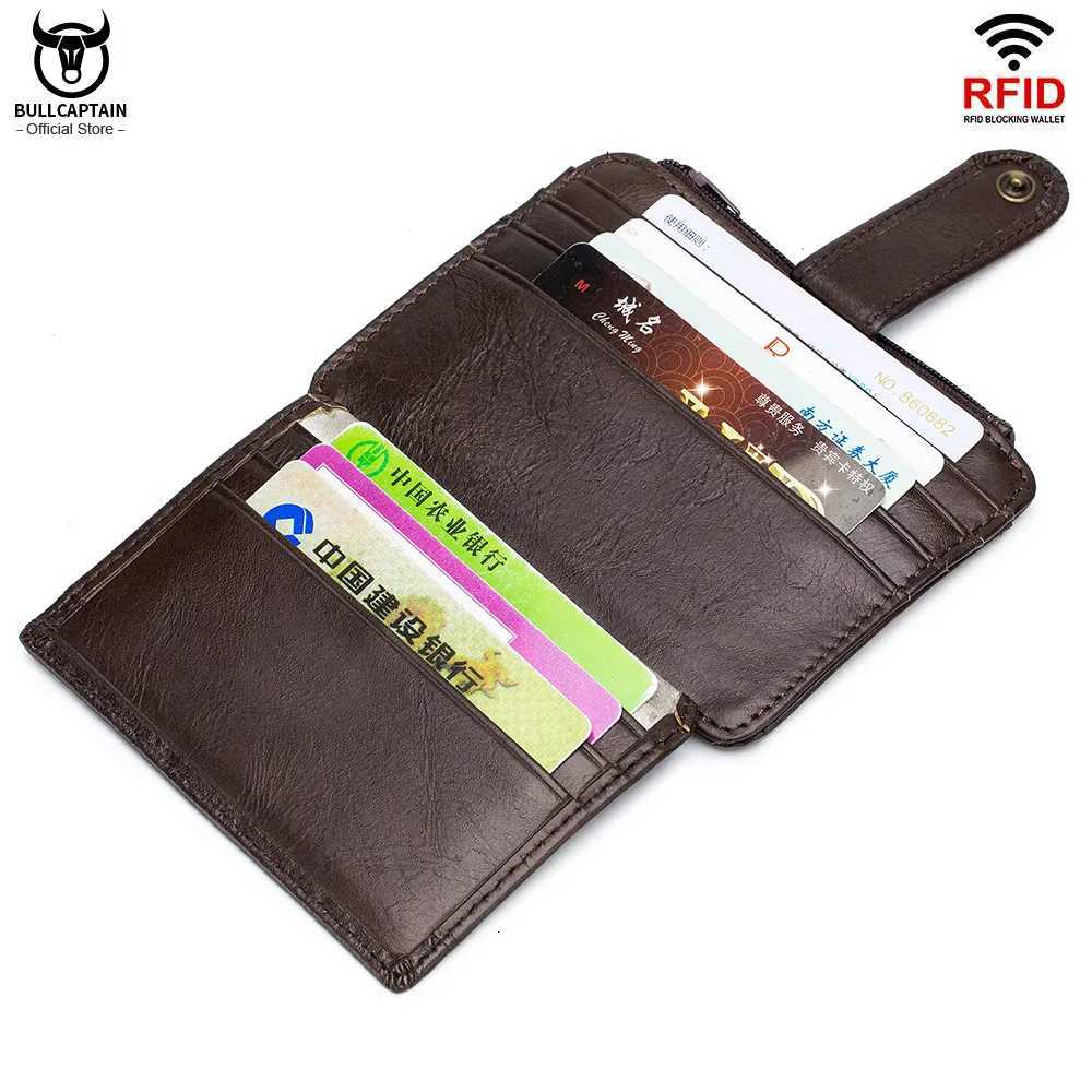 BULLCAPTAIN Genuine Leather RFID Blocking Zipper Card Holder Credit Cart Wallet Mini Slim Wallet Card Id Holders Man BusinessW251017