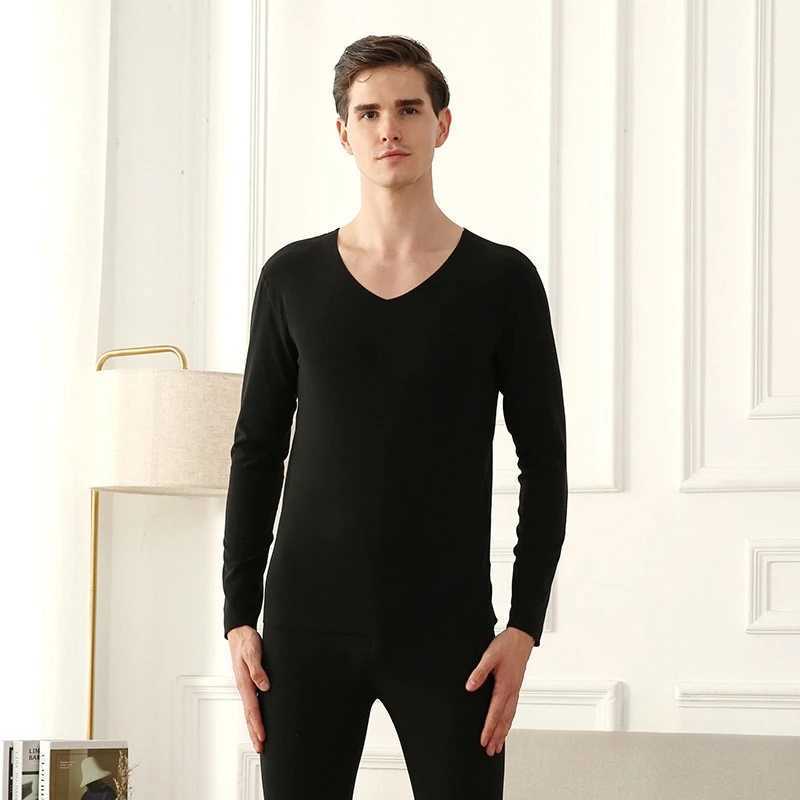 Plus Size Thickened Thermal Underwear Set Men Fleece Solid Color Autumn Clothes and Long Pants Soft Crew Neck Warm Pants H251017