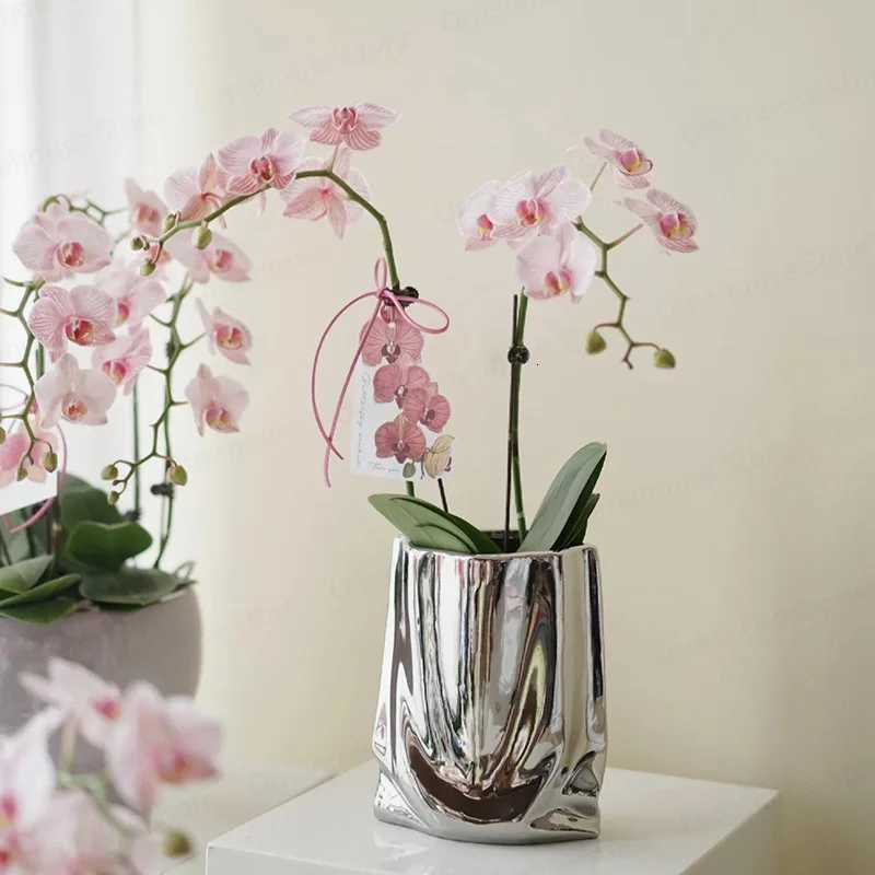 Silver Paper Bag Vase Light Luxury Electroplated Ceramic Vase Creative Paper Bag Decoration Vase Ornament C251017