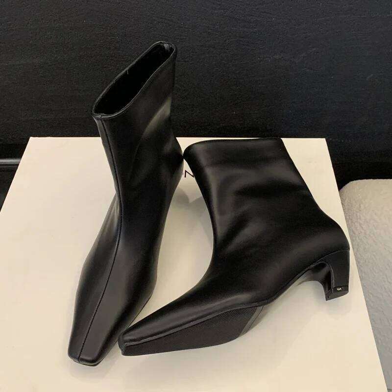 2026 White Elegant Pointed Toe Sewing Leisure Thin Heels Women Boots Mid-Calf Brown Shoes Spring/Autumn