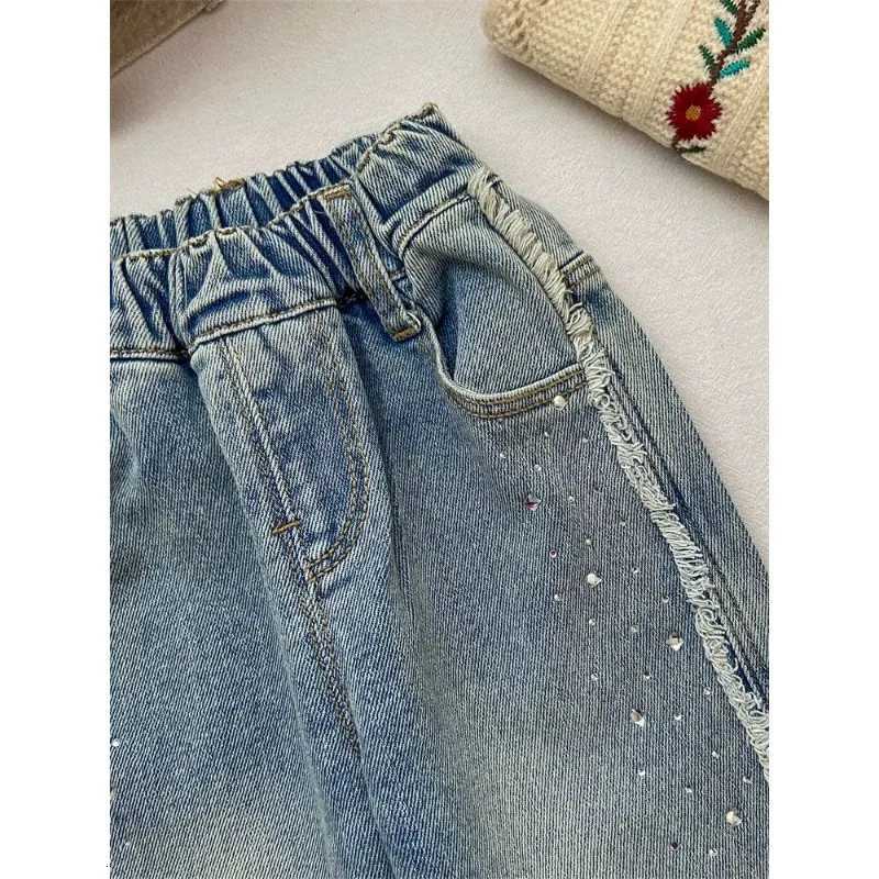 Girls Jeans Spring Wide Leg Pants Fashionable and Exquisite Rhinestone Sparkling Long Pants Fashionable Straight Leg PantsT251017
