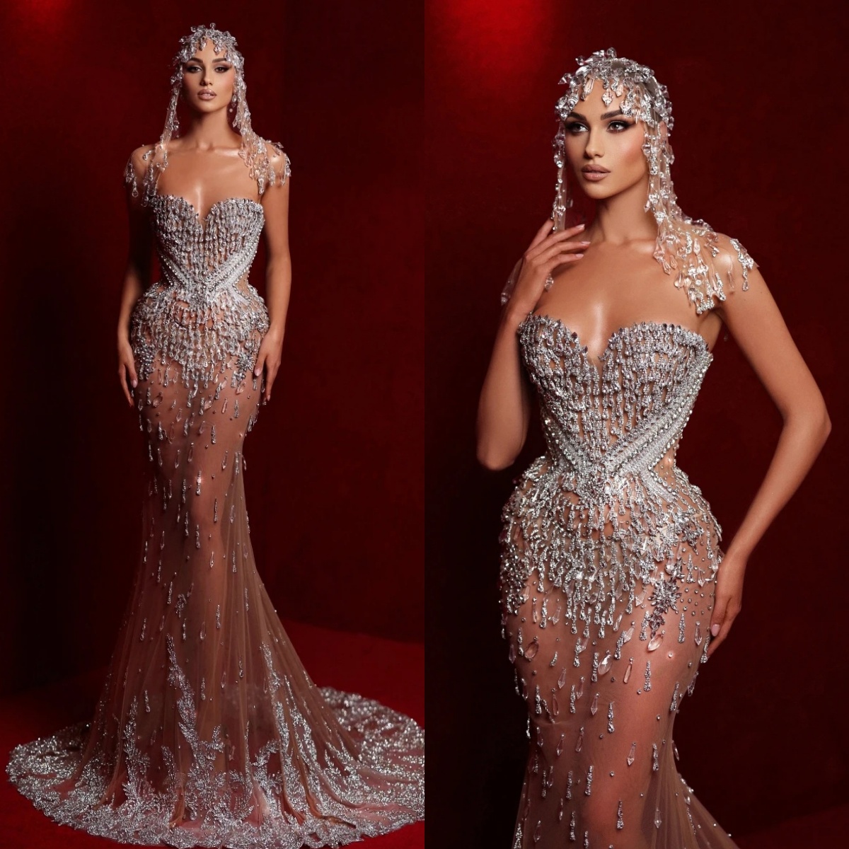 Gorgeous Rhinestone Sequined Prom Dresses Elegant Sweetheart Crystal Evening Dress Sleeveless Floor Length Party Gown Customized