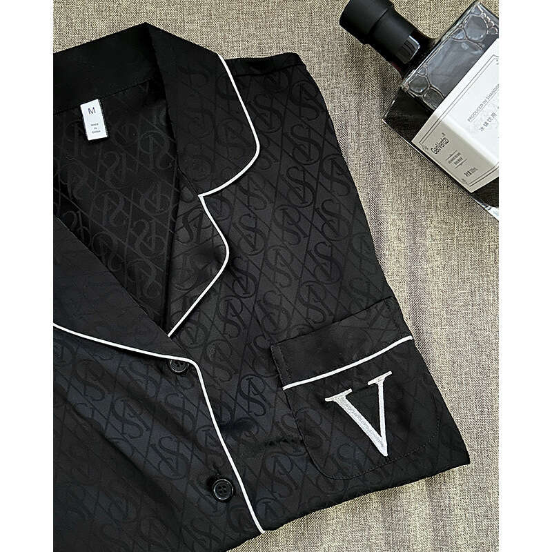 Jacquard V Black Light Luxury High-end Style Women's Pajamas Autumn Winter Long Sleeve Ice Silk Comfortable Homewear Set