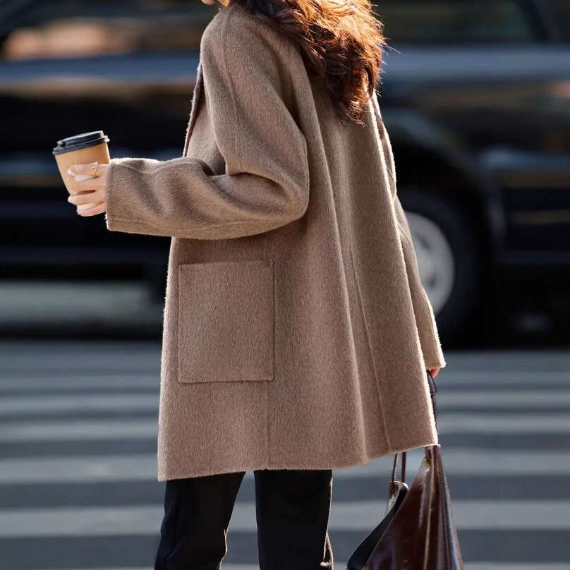 Women's Autumn Winter New Street Style Elegant Fashion Casual Woolen Coat Suit Collar Jacket For Women B5