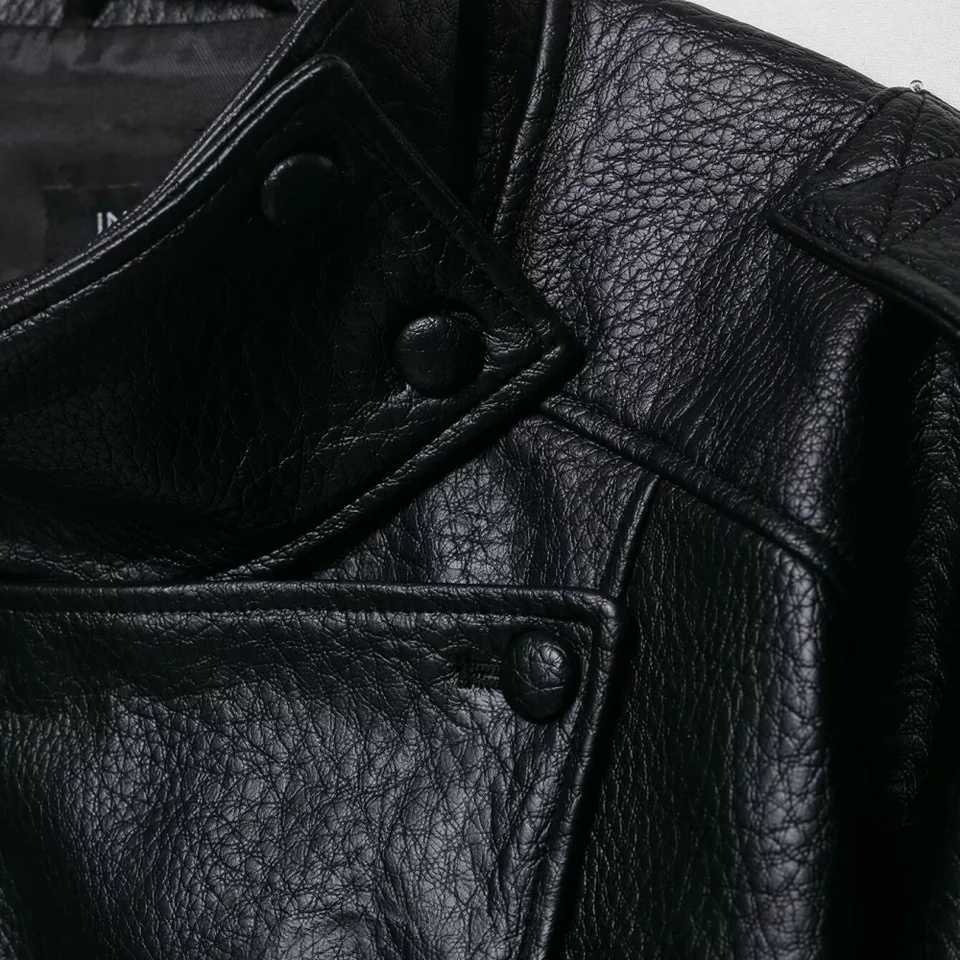 womens faux leather loose top stand collar long sleeved zipper pocket button elastic bottom edge autumn and winter new faT251017