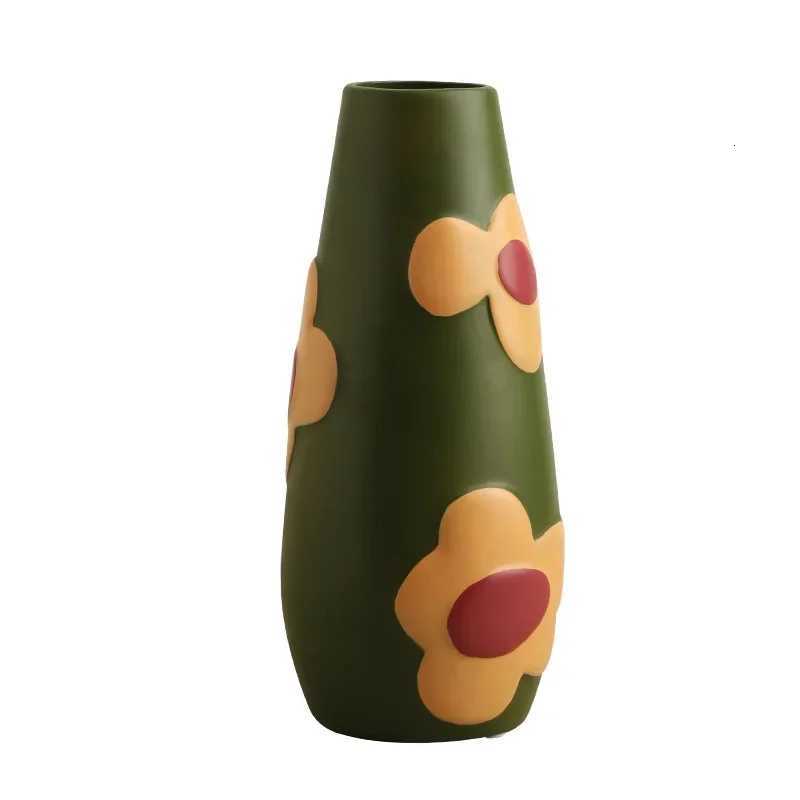 Desktop Ceramic Vase Living Room Flower Arrangement Creative Living Room Home Decoration Morandi Painted Flower Device C251017