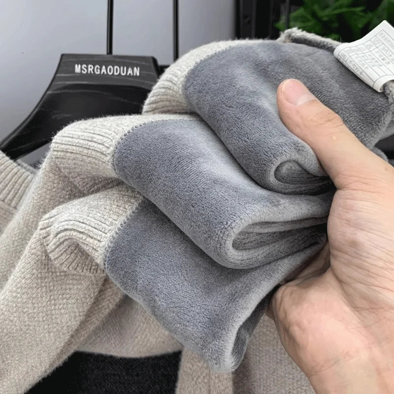 Mens Sweatercoat Autumn Winter ONeck Knit Letter Plush Fleece Lined Warm Wool Pullover Sweater Men Bottoming Pullovers Jumper 251016