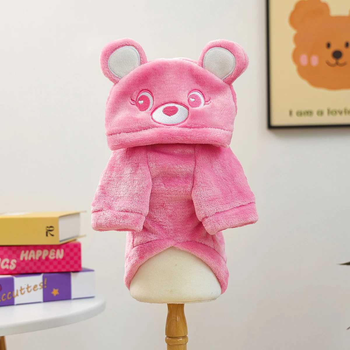 Pet Dog Clothes Autumn and Winter Thickened Plush Cute Bear Transformation Clothes Pink Catdog ClothingW251017