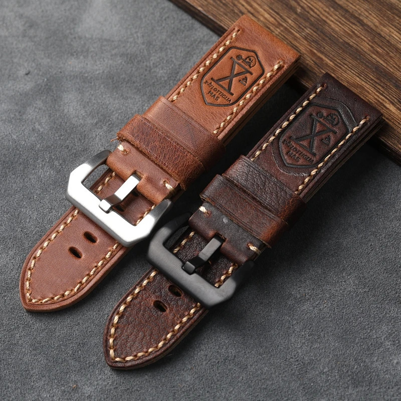 Handmade Genuine Leather Watchband 20 22 24 26MM Vintage Distressed First Layer Cowhide Soft Vintage Bracelet For PAM111 441 251016