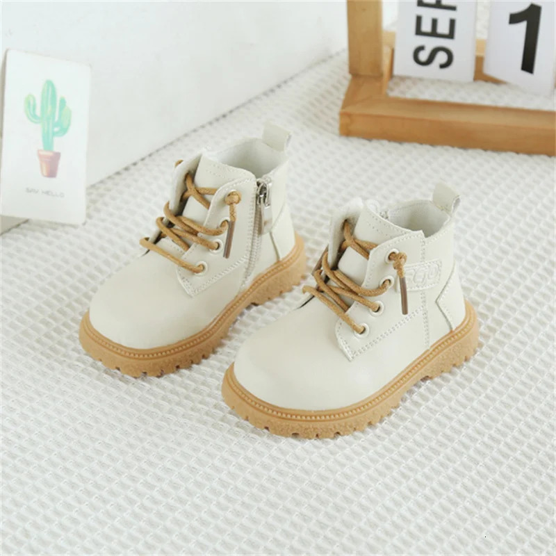 SpringAutumn Baby Boots Leather British Style Boys Fashion Boots Rubber Sole Zip Side Toddler Girls Ankle Boots 1525 251015