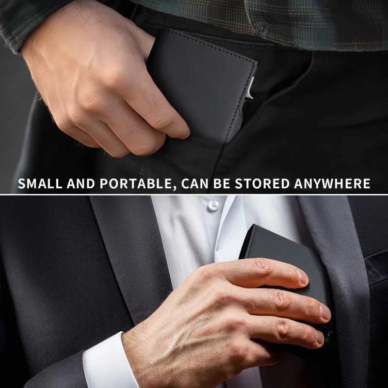 YATBES Mens Card Bag Side Push Automatic PopUp Three Fold RFID AntiTheft Brush Metal Wallet UltraThin Card BagW251017