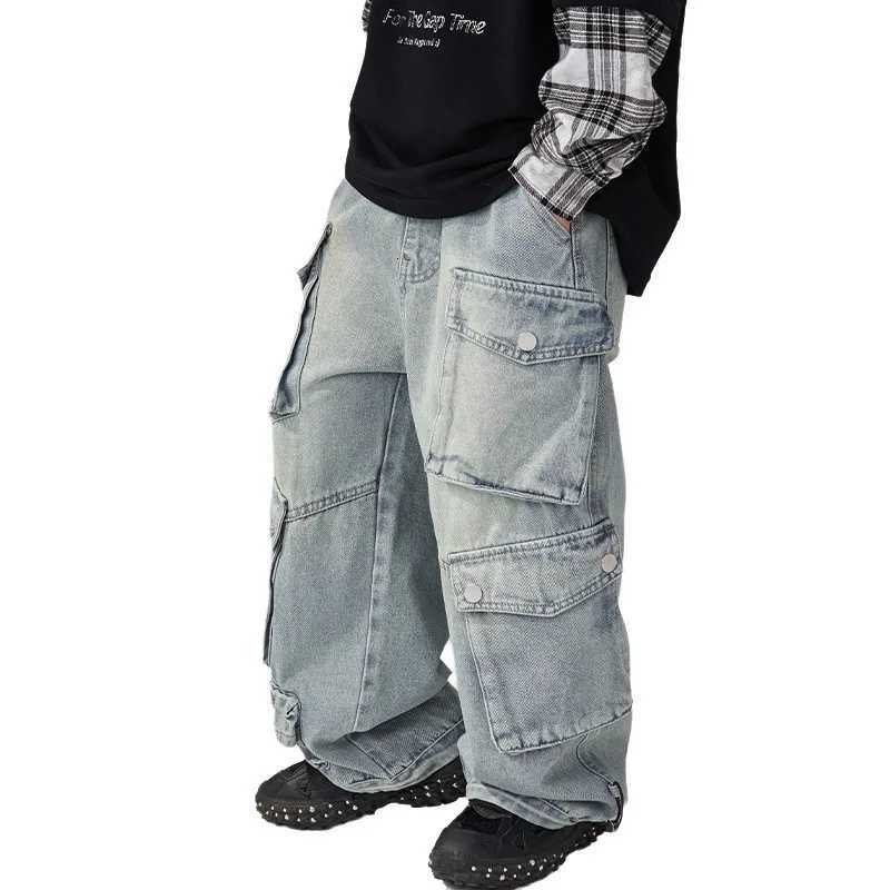 Boys Cargo Jeans Spring and Autumn 2025 New Teenagers Children Loose Straight Tube Boys American Multipocket Pants TrousersT251017