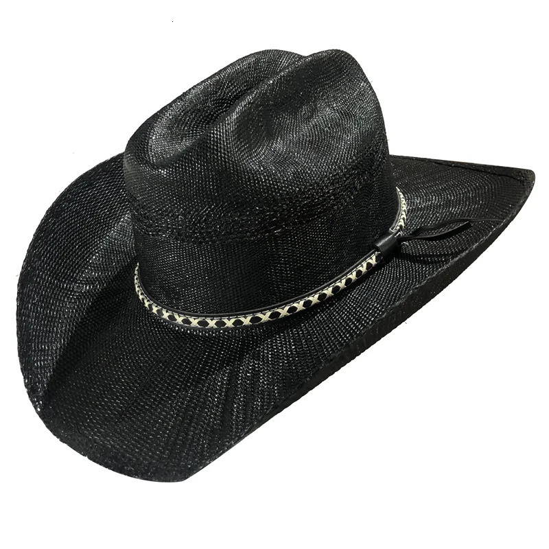 Mens Vintage Western Cowboy Hat Handmade Straw Weaving Beach Sun Hat Gentleman Cowgirl Jazz Hat Sombrero Hombre 251015