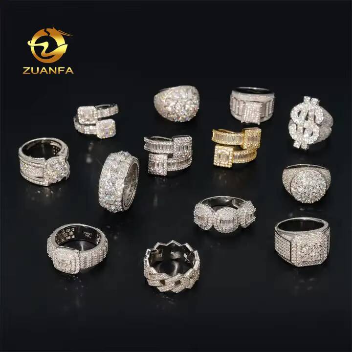 Fancy Cut Moissanite Diamond Cluster Iced Out Jewelry Moissanite Hip Hop Ring 925 Sterling Silver Men Diamond Ring