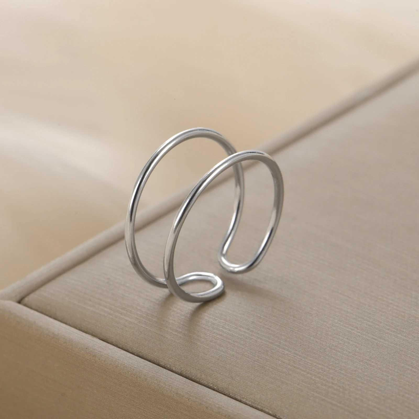 Skyrim Minimalist Double Layer Open Rings Women Stainless Steel Adjustable Finger Ring Geometric Jewelry Wedding Gift WholesaleW251017