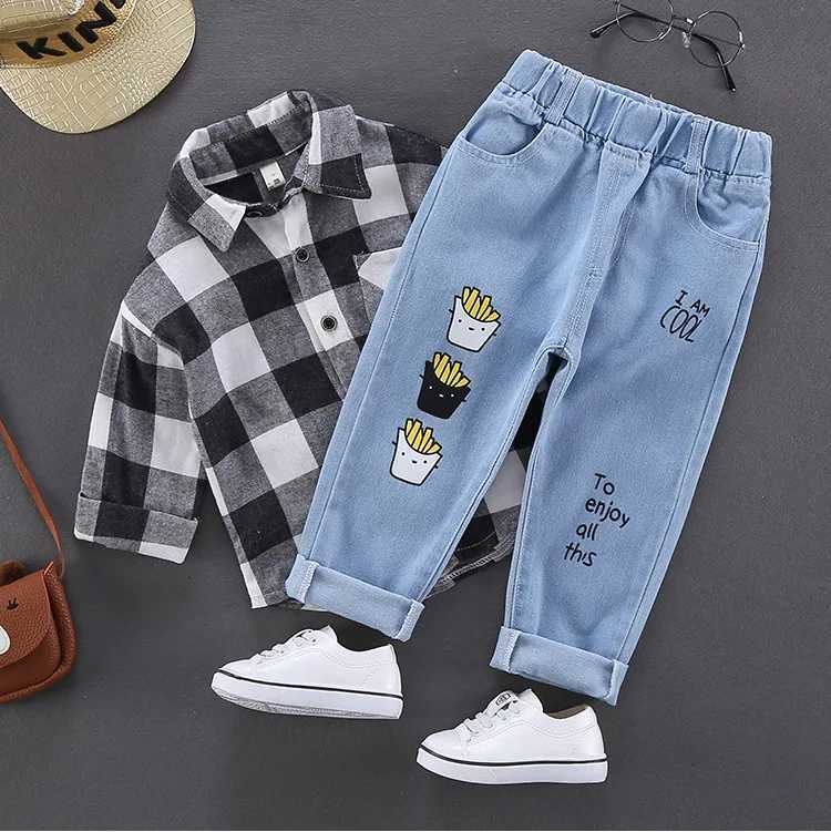 Autumn 2025 Children Toddler Boy Denim Pants Elastic Waist Letter Sticker Baby Boys Trousers Exterior Cartoon Bear Kid Boy JeansT251017
