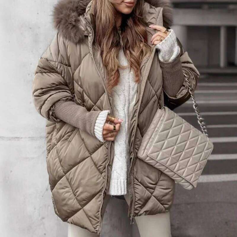 2025 Autumn and Winter Temperament Hooded Zipper Commuter Wind Women's Coat Cotton-padded Jacket Down Cotton Coat