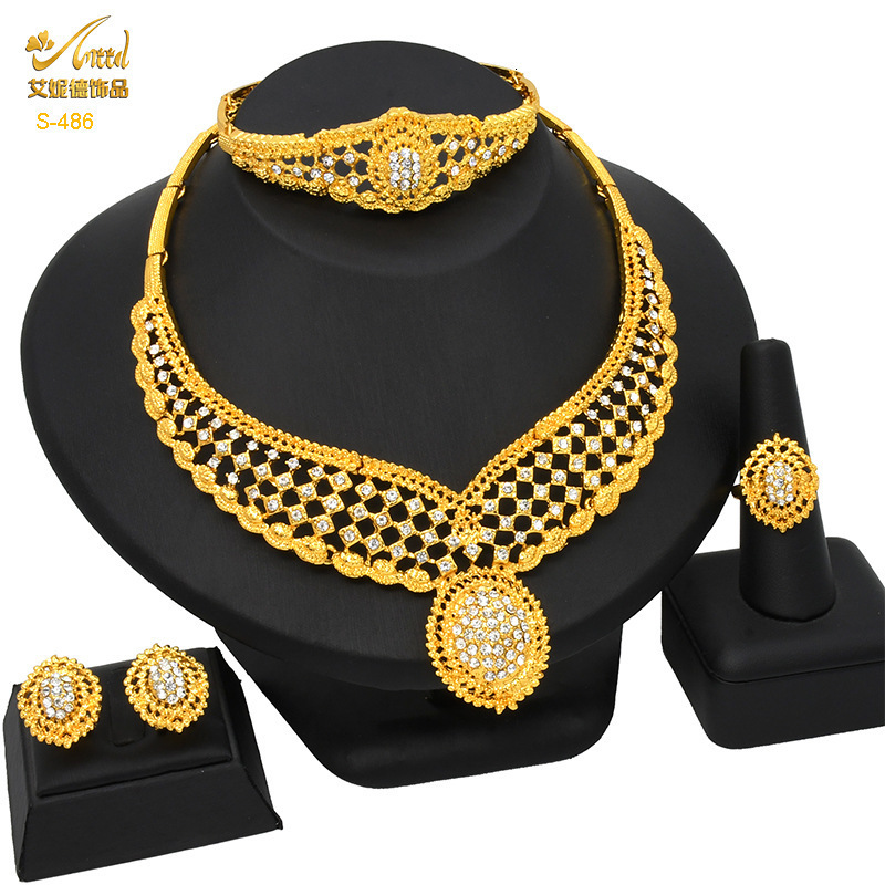 Italy 18K Gold Plated Jewelry Set For Women Two Tone Open Bangle Earrings Necklace Ring 4Pcs Set Jewelry Wedding Party250408