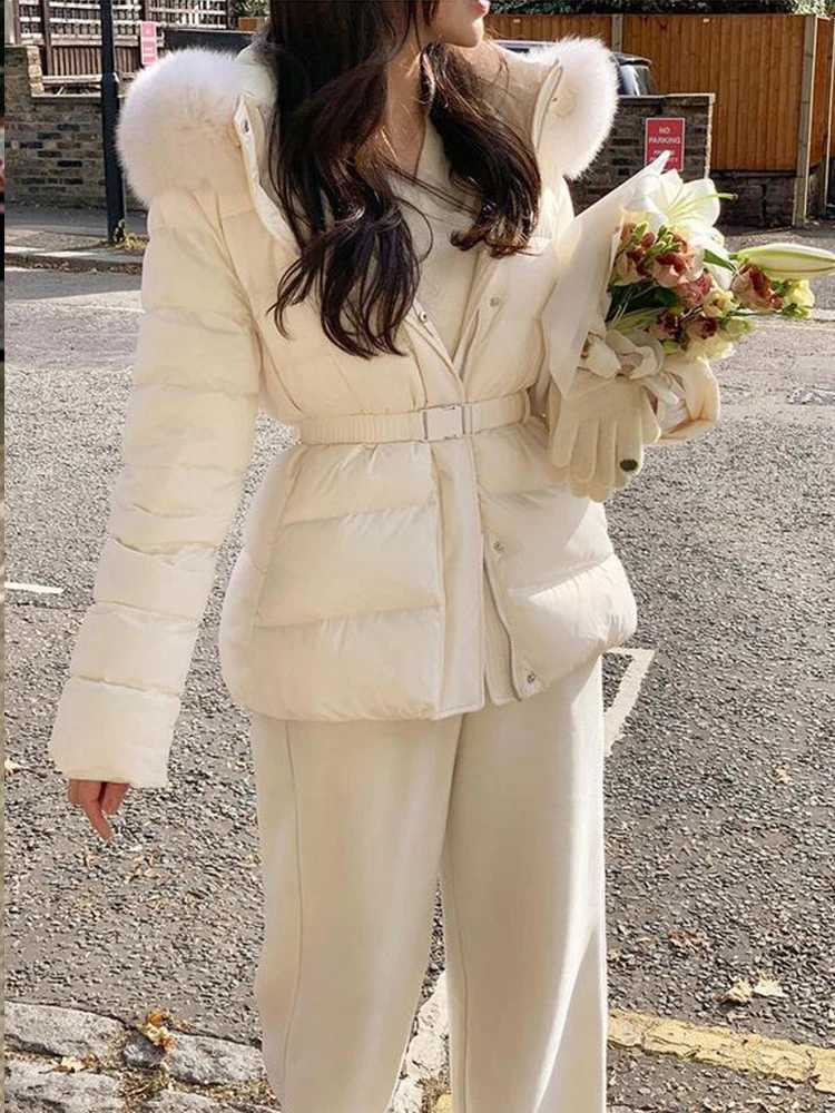 Winter Thiened ort Hooded Du down Jaet Womens Fur Collar Slimming MidLength Korean Sle Memory Fabric Coat W251016